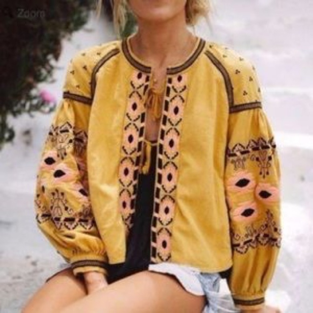 Free People Embroidered Swingy Jacket